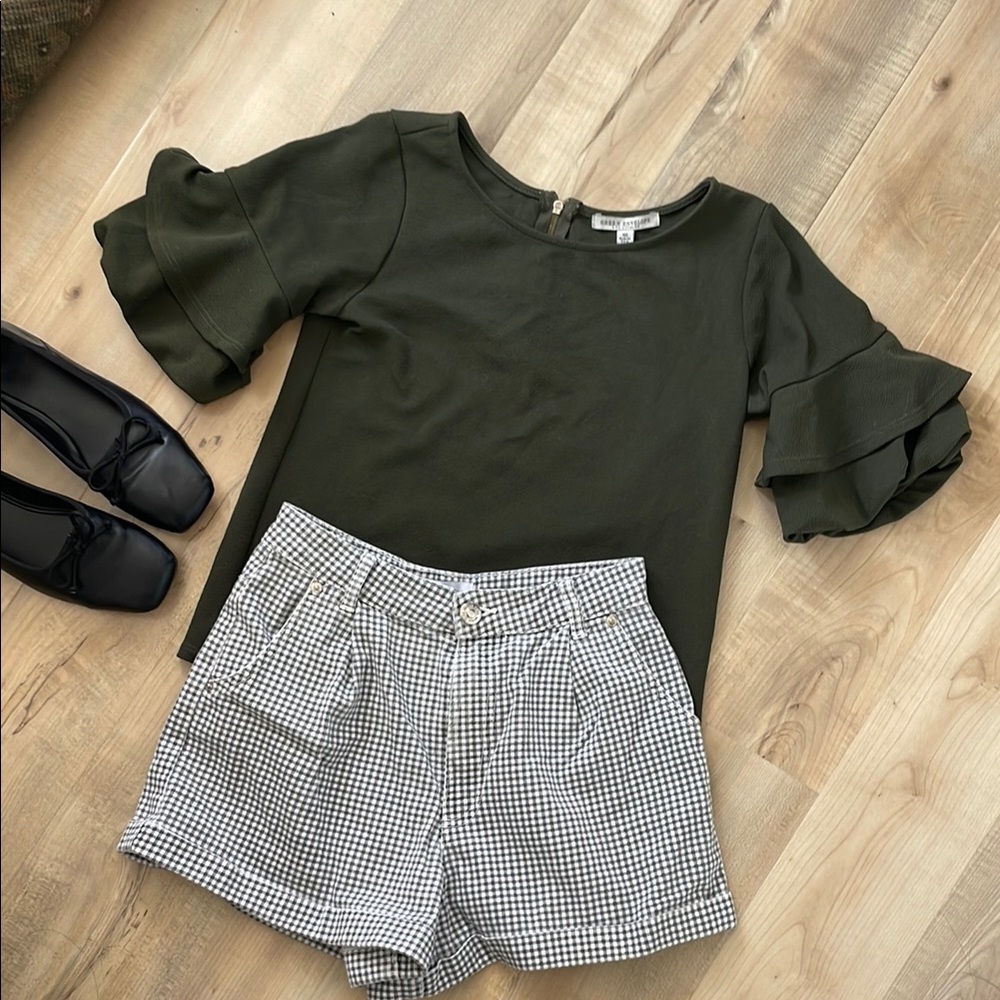 Olive Ruffle Sleeve Top